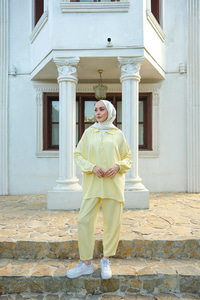 Fermuar Detay İkili Takım Sarı