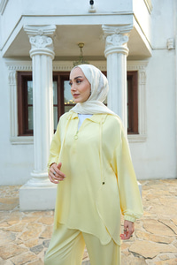 Fermuar Detay İkili Takım Sarı