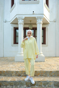 Fermuar Detay İkili Takım Sarı