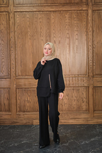 Fermuar Detay İkili Takım Siyah