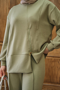 Fermuar Detay İkili Takım Yeşil