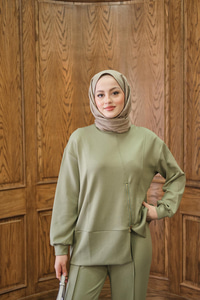 Fermuar Detay İkili Takım Yeşil