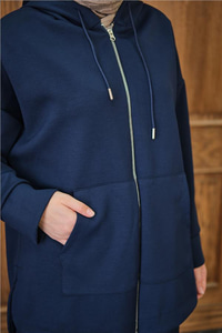 Fermuar Detay Kapüşonlu Takım Lacivert