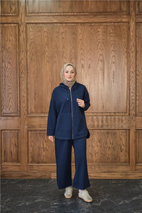 Fermuar Detay Kapüşonlu Takım Lacivert