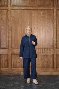 Fermuar Detay Kapüşonlu Takım Lacivert