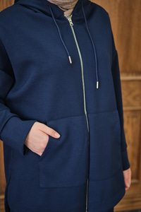 Fermuar Detay Kapüşonlu Takım Lacivert