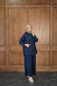 Fermuar Detay Kapüşonlu Takım Lacivert