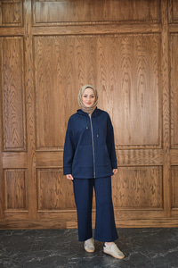 Fermuar Detay Kapüşonlu Takım Lacivert