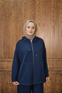 Fermuar Detay Kapüşonlu Takım Lacivert