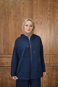 Fermuar Detay Kapüşonlu Takım Lacivert