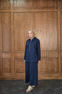 Fermuar Detay Kapüşonlu Takım Lacivert