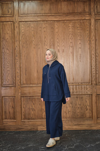 Fermuar Detay Kapüşonlu Takım Lacivert