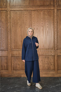 Fermuar Detay Kapüşonlu Takım Lacivert