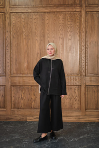 Fermuar Detay Kapüşonlu Takım Siyah