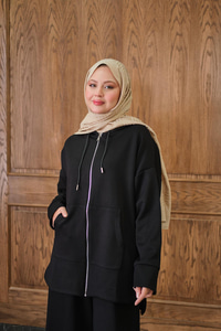 Fermuar Detay Kapüşonlu Takım Siyah