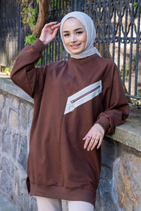 Uygun Fiyatlı FERMUAR DETAY SWEAT KAHVERENGI | Loccomoda.com 