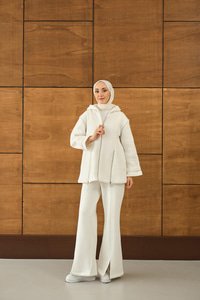 Fermuar Detaylı İkili Takım Beyaz