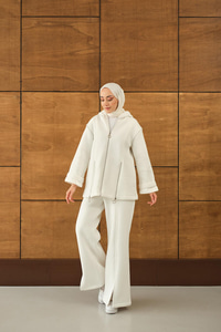 Fermuar Detaylı İkili Takım Beyaz