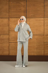 Fermuar Detaylı İkili Takım Gri