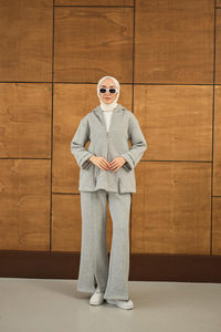 Fermuar Detaylı İkili Takım Gri