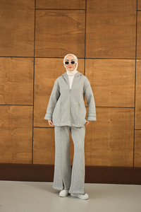 Fermuar Detaylı İkili Takım Gri