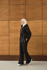 Fermuar Detaylı İkili Takım Siyah