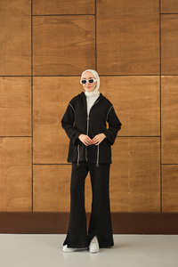 Fermuar Detaylı İkili Takım Siyah