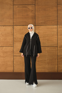 Fermuar Detaylı İkili Takım Siyah