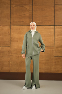 Fermuar Detaylı İkili Takım Yeşil