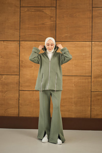 Fermuar Detaylı İkili Takım Yeşil