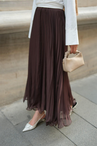 Fermuar Detaylı Şifon Etek Kahverengi