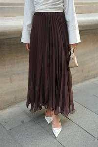 Fermuar Detaylı Şifon Etek Kahverengi