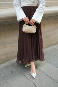 Fermuar Detaylı Şifon Etek Kahverengi