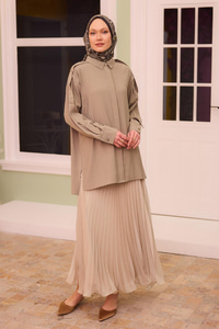 Fermuar Detaylı Şifon Etek Krem