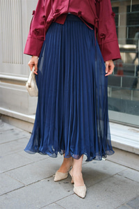 Fermuar Detaylı Şifon Etek Lacivert