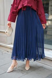 Fermuar Detaylı Şifon Etek Lacivert