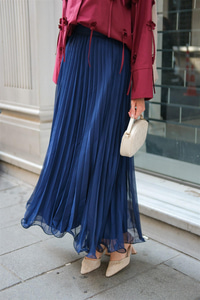 Fermuar Detaylı Şifon Etek Lacivert