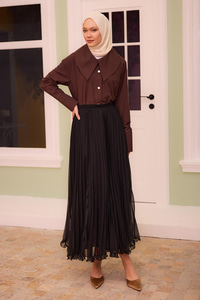 Fermuar Detaylı Şifon Etek Siyah