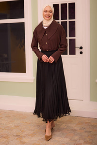 Fermuar Detaylı Şifon Etek Siyah