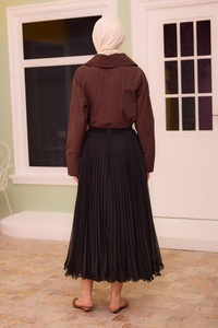 Fermuar Detaylı Şifon Etek Siyah