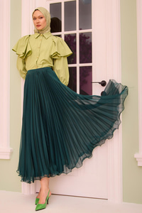 Fermuar Detaylı Şifon Etek Yeşil
