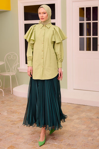 Fermuar Detaylı Şifon Etek Yeşil