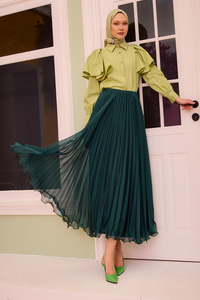 Fermuar Detaylı Şifon Etek Yeşil