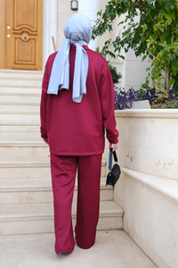 Fermuar Detaylı Takım Bordo