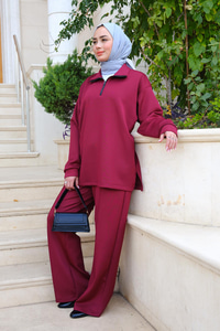 Fermuar Detaylı Takım Bordo