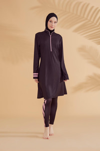 Fermuar Detaylı Tam Kapalı Tesettür Mayo Siyah