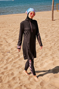 Fermuar Detaylı Tam Kapalı Tesettür Mayo Siyah