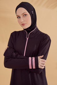 Fermuar Detaylı Tam Kapalı Tesettür Mayo Siyah