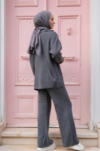 FERMUAR DETAYLI TRIKO TAKIM  Gri