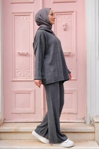 FERMUAR DETAYLI TRIKO TAKIM  Gri